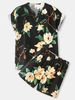 Vêtement dintérieur court confortable en coton à col en V à imprimé floral pour homme avec poche