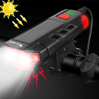 WEST BIKING Bike Light 2-en-1 2xT6 350LM Double LED Charge USB / solaire 5 modes Éclairage avant vélo 120dB 6 modes Klax