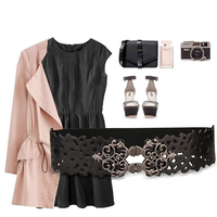 Women First Layer Ceintures creuses en cuir Ceinture extensible extensible élastique en métal