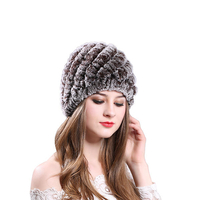 Womens Classic Rex Rabbit Fur Beanie Hiver Chaud Stripe Chapeaux