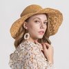 Womens tissé paille large bord plat bill chapeau vacances soleil protection plage disquette chapeau