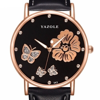 YAZOLE 343 Crystal Design élégant dames montre-bracelet en cuir Bande montre à quartz