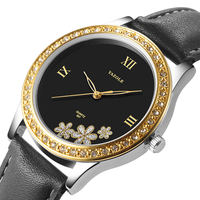 Yazole 557 Mode Élégant Fleur Strass Décoration Cadran Véritable Bracelet En Cuir 3ATM Étanche Femme Montre-Bracelet À Q