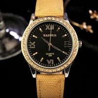 YAZOLE 359 Mode Femmes Quartz Montre Rétro Cristal Or Luxe Véritable Montre En Cuir Dames Montre