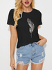 YOINS BASICS T-shirt à manches courtes et col rond imprimé plumes YOINS BASICS