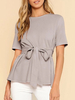 YOINS T-shirt à manches courtes à col rond et à nouer gris