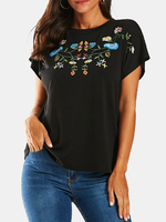 YOINS T-shirt manches courtes col rond imprimé jersey noir Triball