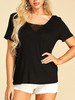 YOINS T-shirt noir à manches courtes avec empiècement en dentelle et col en V