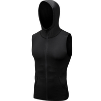 YUERLIAN hommes à capuche sans manches vestes de course garçon gilet de sport avec poche Zip Fitness Gym séchage rapide