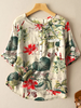 ZANZEA Cotton Plant Print Button Pocket Patchwork Short Sleeve Casual Blouse
