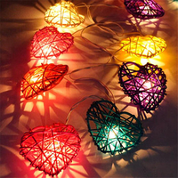 10 LED Rattan Heart String Fairy Lights Lamp Xmas Wedding Party Home Decor