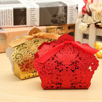 100 Pcs Red Gold Lace Hollow Out Paper Candy Boxes Wedding Favors Sweets Bags Table Decoration