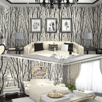 1000X53cm 3D Forest Woods Trees Wallpaper Roll Embossed Viny Mural Decor PVC Waterproof Stickers