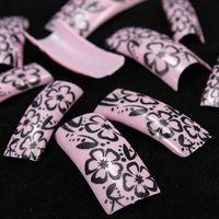 100Pcs Pink Flower Acrylic French DIY False Nail Art Tips