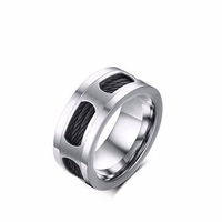 10mm Jewelry Men Ring Black Line Stainless Steel Ring