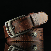 110CM Men Retro Cowboy Leather Belt Leisure Wild Hollow Rivet Punk Pin Belt Waistband Strips