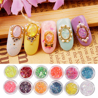 12 Colors/Kit Nail Art Glitter Shell Decoration Crushed Chips Powder Dust Tips DIY Sticker