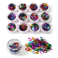12 Pots Colorful Alphabet Number Sequins Nail Art Decoration