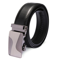 120cm Adjustable Cowhide Leather Automatic Buckle Black Business Leisure Belt