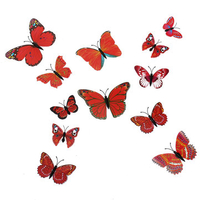 12Pcs 3D Stickers Red Butterfly Home Wall Decals Wedding Party Decoration
