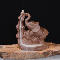 12x13.5cm Ceramic Backflow Incense Holder Burner With 7 Cones Elephant Playing Water Statue Home Dec