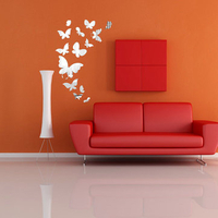 14pcs Butterfly Mirror Wall Stickers Mirror Art Home Decal Interior Decoration