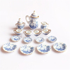 15 Dollhouse Miniature Dining Ware Blue Floral Ceramic Tea Set Pot Cup Plate