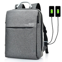 15.6 Inch Multi Pocket Dacron Backpack Solid Laptop Bag With Dual USB Charger & Rain-Proof Cover