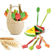 16pcs Green Biodegradable Natural Wheat Straw Leaves Fruit Fork Set Cake Salad Vegetable Forks Picks