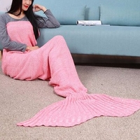 185*90cm Yarn Knitted Mermaid Tail Blanket SolidColor Handmade Crochet Throw Super Soft Sofa Bed Mat