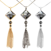 18K Gold Necklace Tassels Long Vintage Triangle Crystal Pendant Necklace