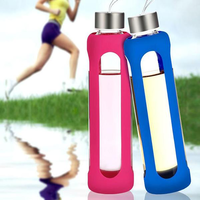 18oz Glass Water Bottle with Silicone Sleeve & Stainless Steel Lid Glass Cup