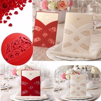 1Pcs Laser Cut Hollow Out Red Beige Wedding Evening Invitations Cards Personalized Envelopes Seals