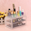 2 Drawers Clear Acrylic Cosmetic Organizer Makeup Storage Container Brushes Holder