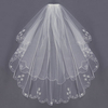 2 Layers Bride Elbow Beaded Edge Embroidery Pearls Bridal Veil With Comb