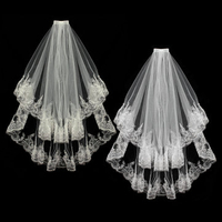 2 Layers Bride Lace Sequin Decorative Edge Bridal Wedding Elbow Veil With Comb