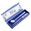 2 Pcs Set Elegant Oriental Inspiration Silver Stainless Steel Chopsticks Spoon