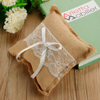 20cm x 20cm Linen Flax Lace Flower Ribbon Ring Pillow Wedding Accessories