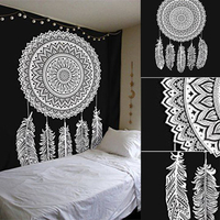 210x145cm Dream Catcher Black And White Mandala Tapestry Wall Hanging Indian Cotton Blanket