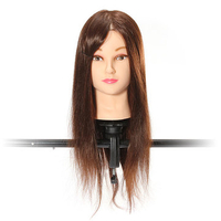 22 Inch 70 Percent Brown Real Hair Cutting Training Mannequin Head With Clamp