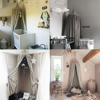 220cm Grey Round Dome Bed Canopy Kids Reading Play Tents Cotton Mosquito Net Bed Valance