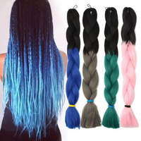 24" Colorful Ombre Braid Braiding Hair Extensions Pigtail Ponytails Synthetic Wigs 4 Colors