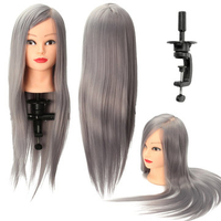 24 Inch Gray Hair Hairdressing Practice Training Head Dummy Mannequin Doll With Clamp Holder