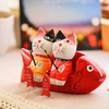 2Pcs Creative Wood Fishing Couple Cat Ornament Living Room Crafts Birthday Gifts Home Office Decor