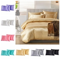 2pcs Imitation Silk Pillow Case Cushion Cover Bags Stand Queen King Size Bedding Sets