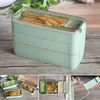 3 Layers Sub-grid Microwave Oven Lunch Box With Spoon Retro Wheat Keep Fresh Food Container
