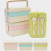 3 Layers Wheat Straw Lunch Box Portable Insulation Dinnerware Sets Refrigerator Microwave Container