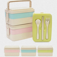 3 Layers Wheat Straw Lunch Box Portable Insulation Dinnerware Sets Refrigerator Microwave Container