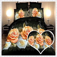 3 Or 4pcs 3D Rose Flowers Reactive Dyeing Polyester Fiber Bedding Sets Twin Queen Size