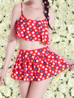 3 Pcs Flouncing Multicolor Printing Strings Straps Skirt Tankini Swimwear